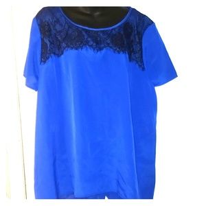 Blue and Black high low blouse w lace